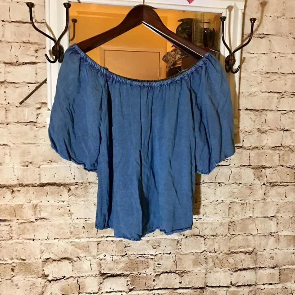 🍓Denim colored  crop blouse in cotton medium